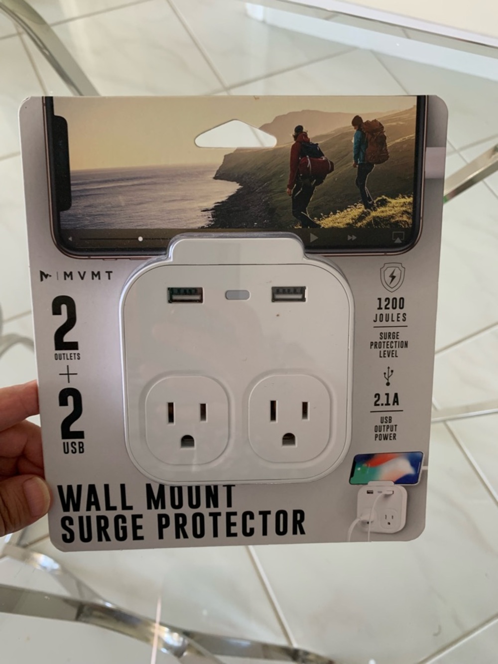 MVMT White Dual Outlet Wall-Mount Surge Protector with 2 USB Ports